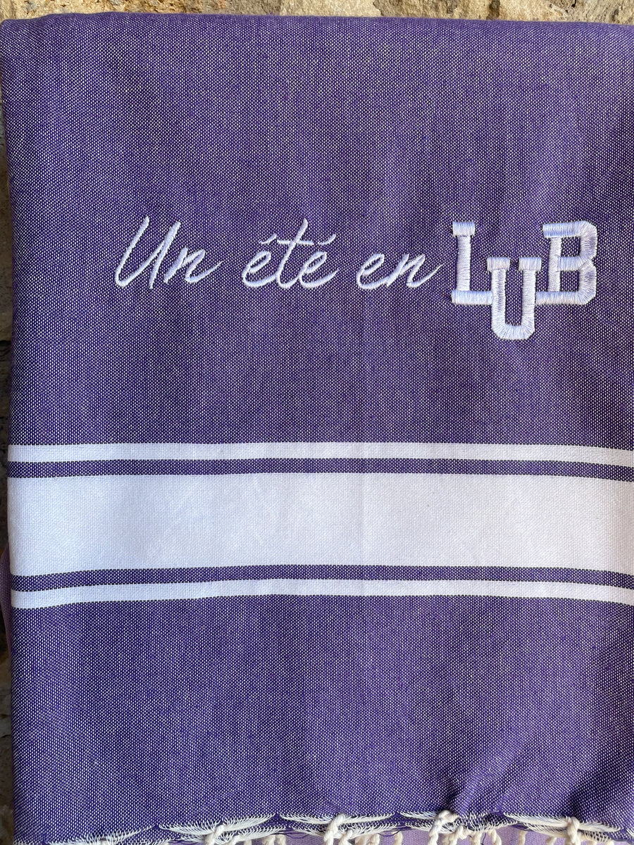 Fouta LUB lavande foncé brodée