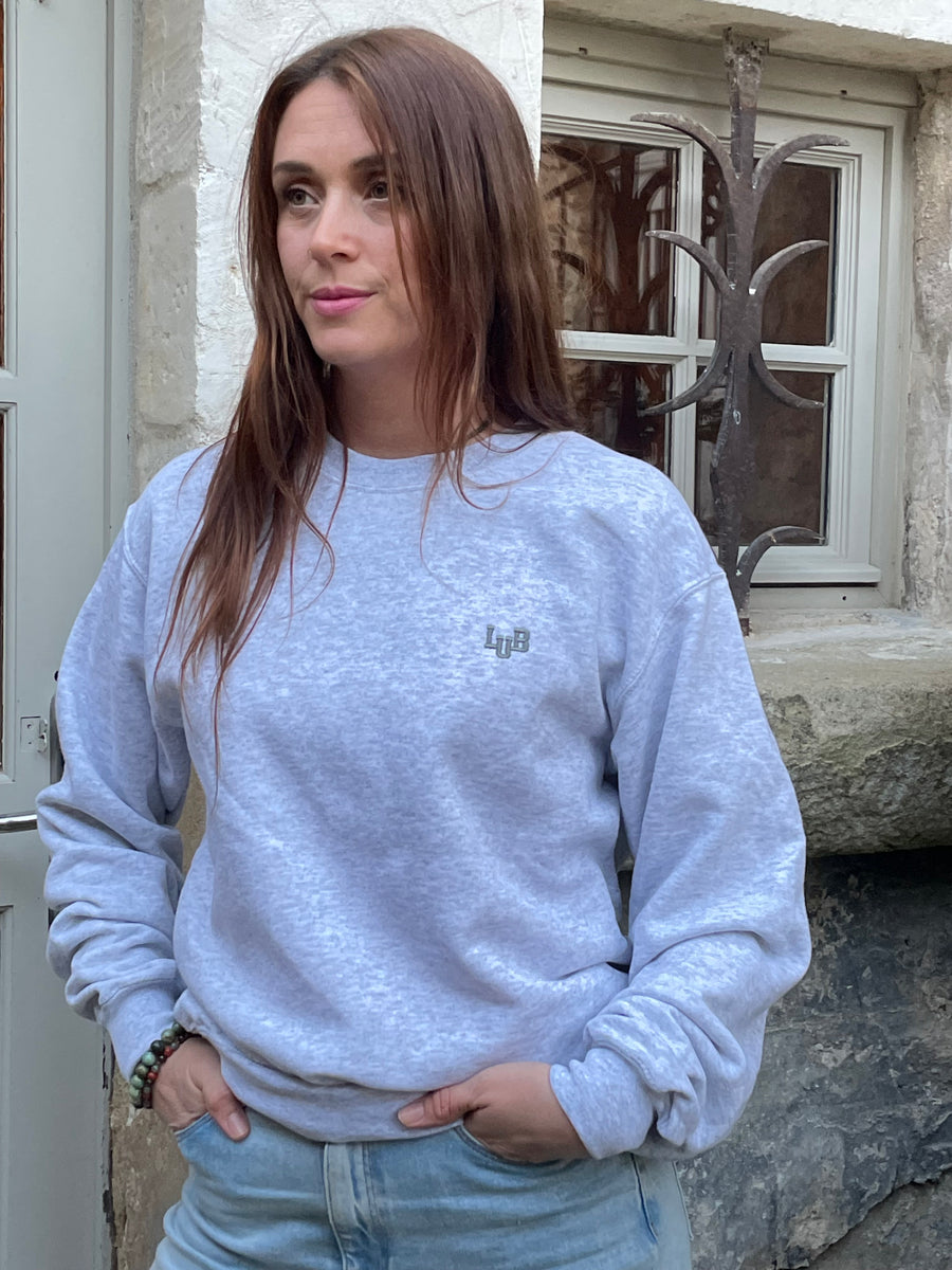 Sweat col rond gris brodé LUB mixte