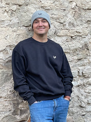 Sweat noir col rond mixte brodé LUB