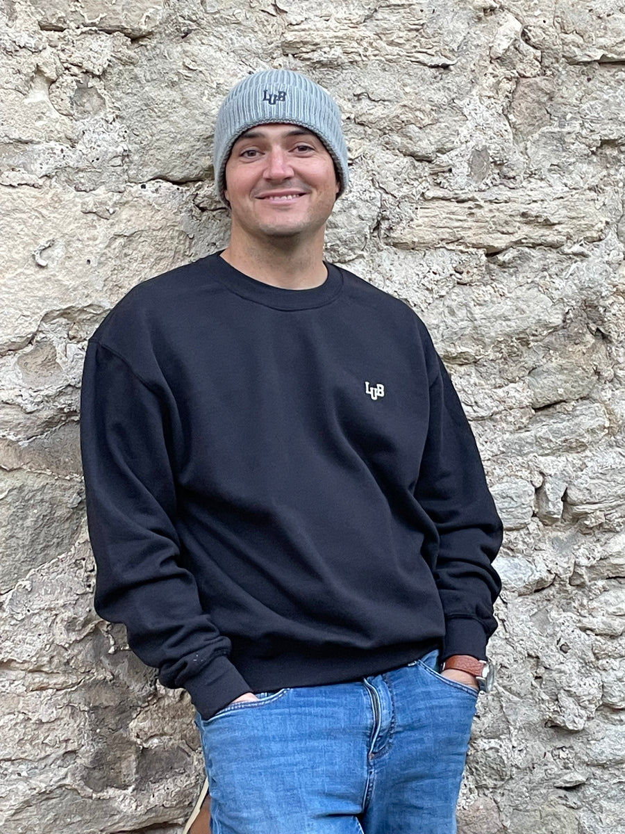 Sweat noir col rond mixte brodé LUB
