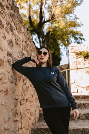 Sweat-shirt femme col rond bleu marine imprimé LUB