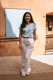 Tee-shirt coton col rond femme bleu clair imprimé LUB