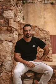 Tee-shirt coton col V homme noir imprimé LUB