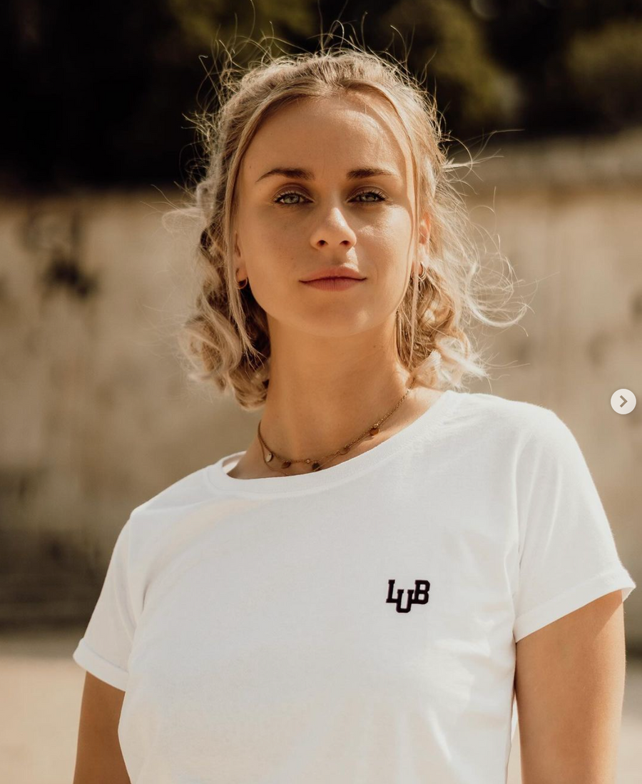 Tee-shirt coton femme col rond blanc imprimé LUB