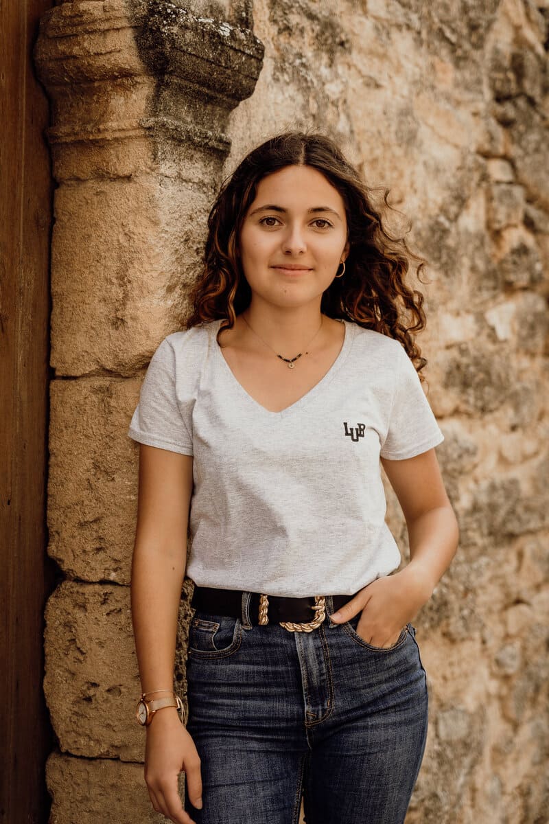Tee-shirt coton femme col V gris imprimé LUB