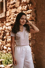 Tee-shirt coton femme col V lavande imprimé LUB