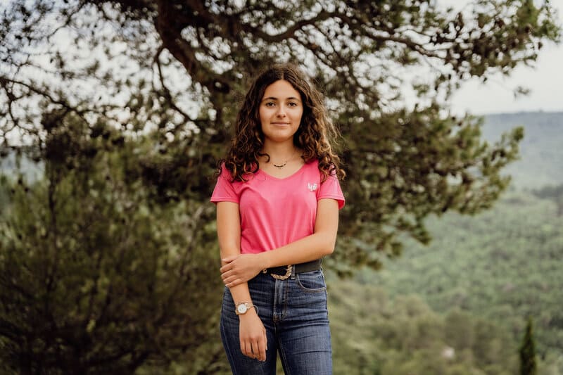 Tee-shirt coton femme col V rose fuschia imprimé LUB