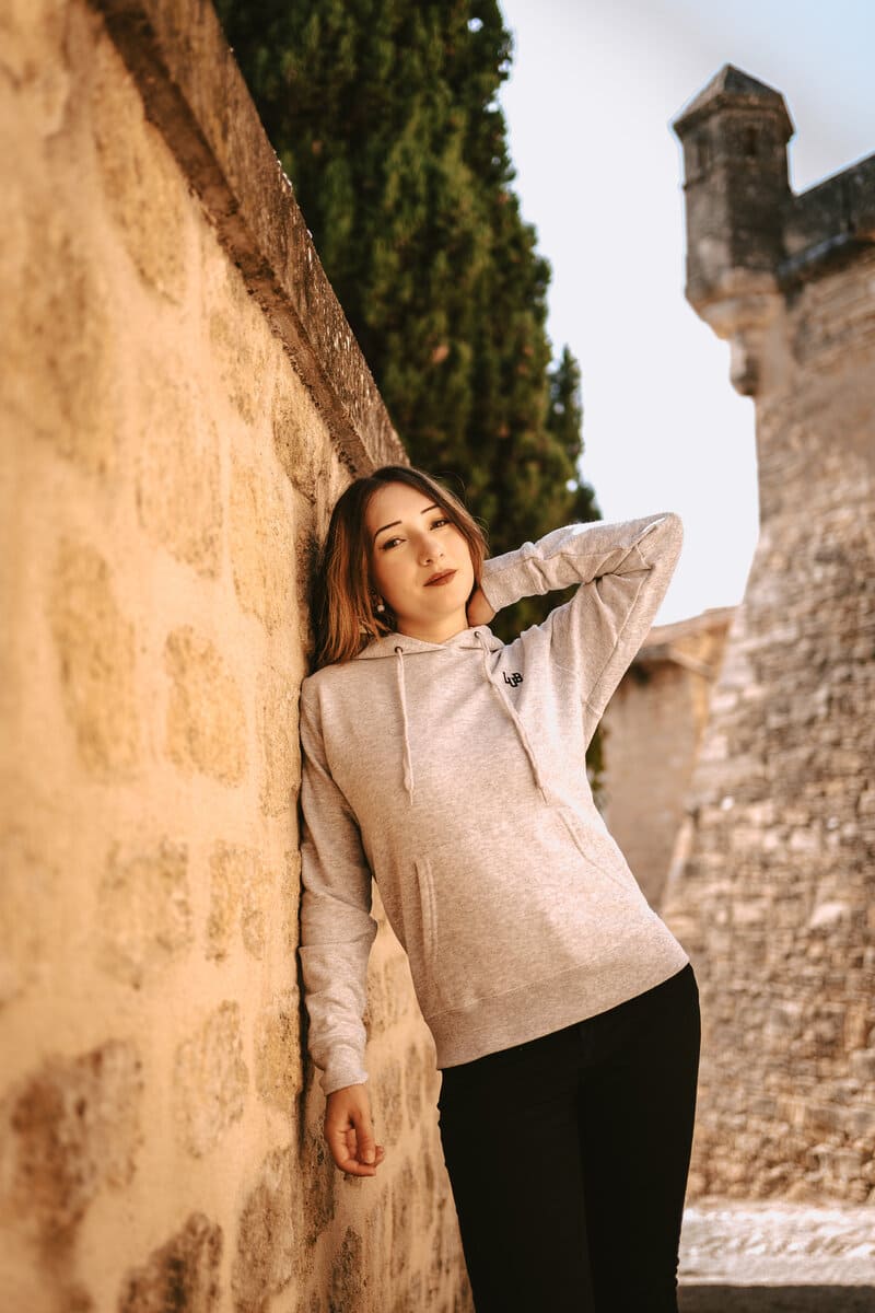 Sweat à capuche femme gris imprimé LUB