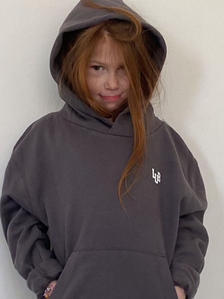 Sweat-shirt capuche enfant gris imprimé LUB