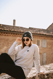 Sweat-shirt col rond femme gris imprimé LUB