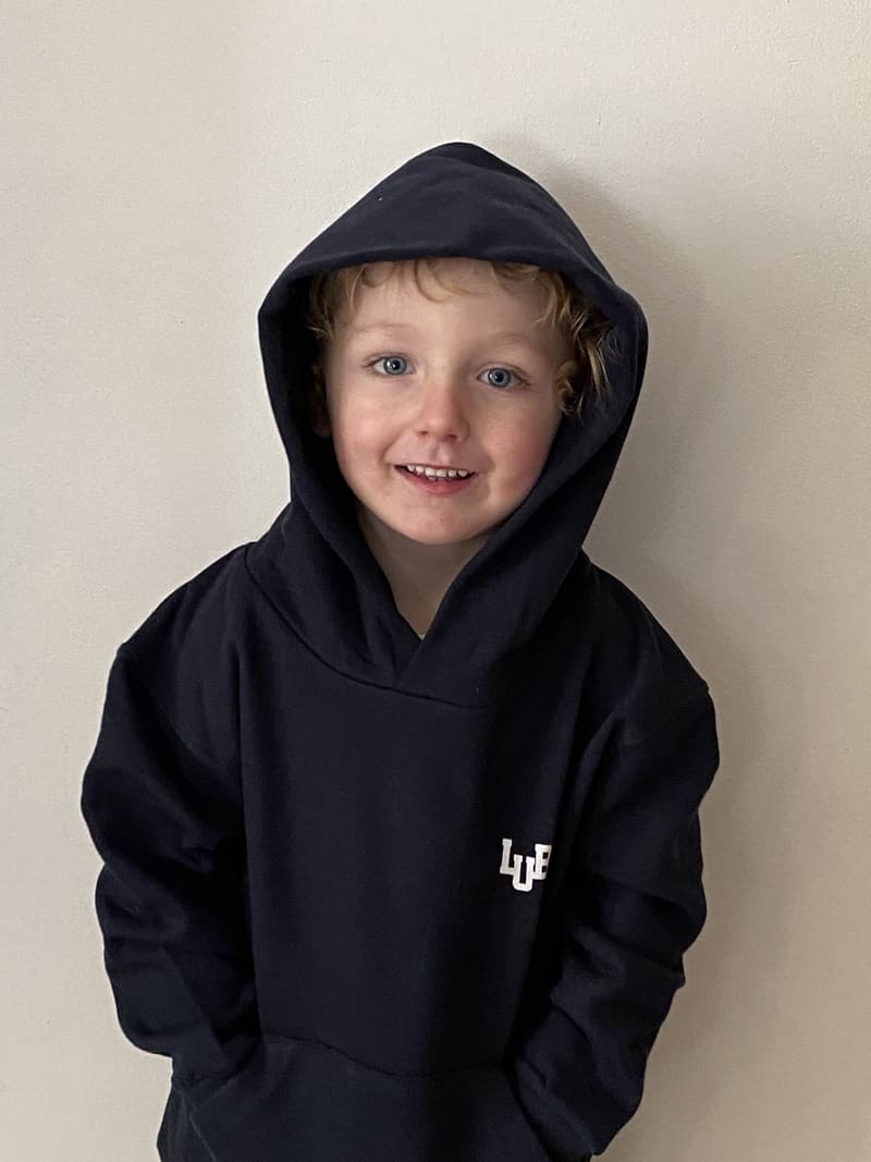 Sweat-shirt capuche enfant bleu marine imprimé LUB